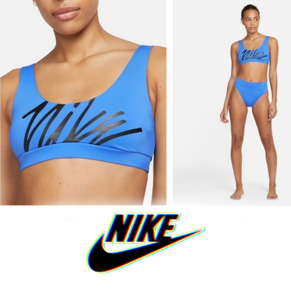 Nike Blue & Black Multi Logo Women's Scoop Neck Bikini Top